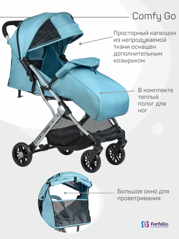 Коляска прогулочная Farfello Comfy Go Smoke mint
