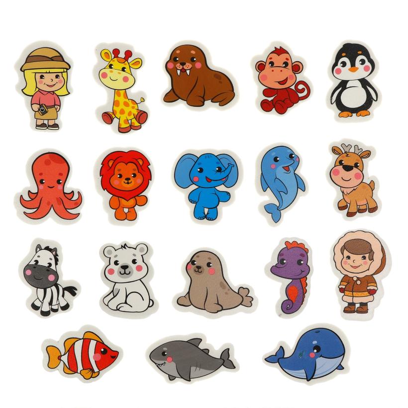 Стикеры для купания Кто где живет, в наборе игровое поле-пазл и 18 стикеров арт.939828