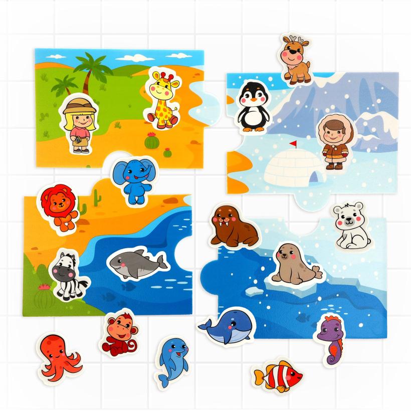 Стикеры для купания Кто где живет, в наборе игровое поле-пазл и 18 стикеров арт.939828