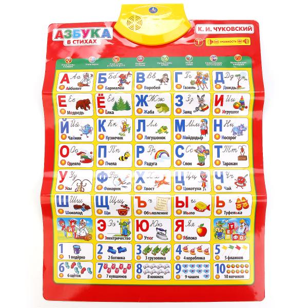 ОБУЧАЮЩИЙ ПЛАКАТ "УМКА" АЗБУКА ЧУКОВСКОГО, НА БАТ. РУССИФИЦ., 10 ПРОГРАММ В РУСС. КОР.