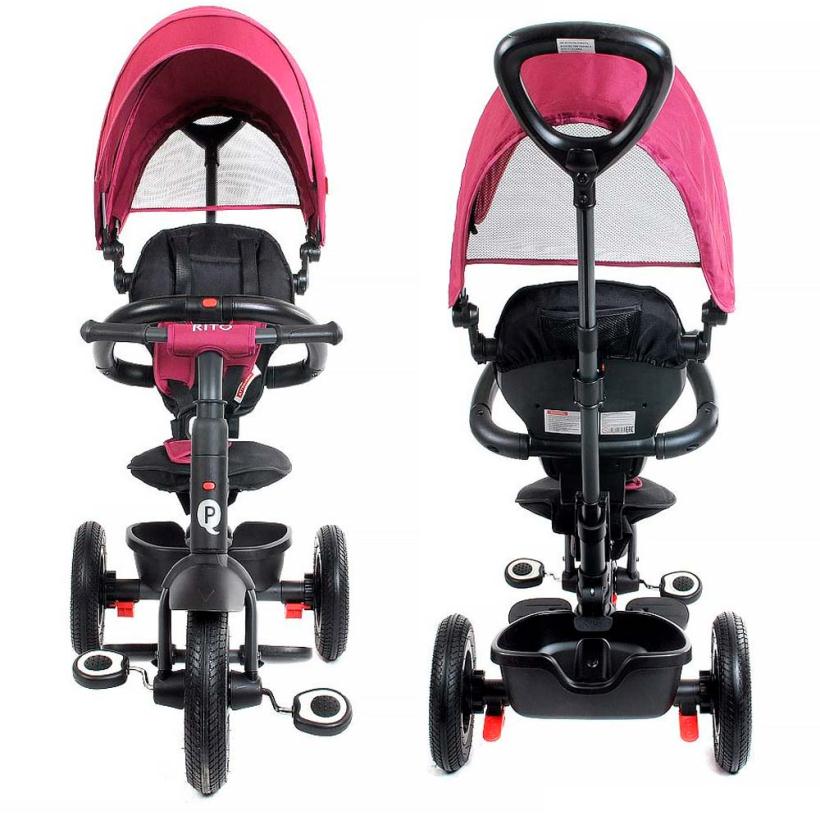 Велосипед трехколесный QPLAY RITO малиновый, складной, резиновые колеса 10"/8"