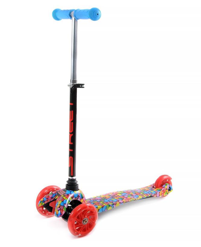 Самокат 3-х колесный с принтом, светящиеся колеса, разные расцветки арт.RR1-S