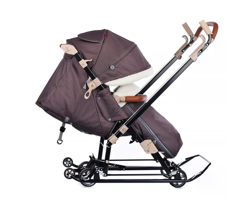 Санки коляска Ника детям НД7-8K в елочку коричневый