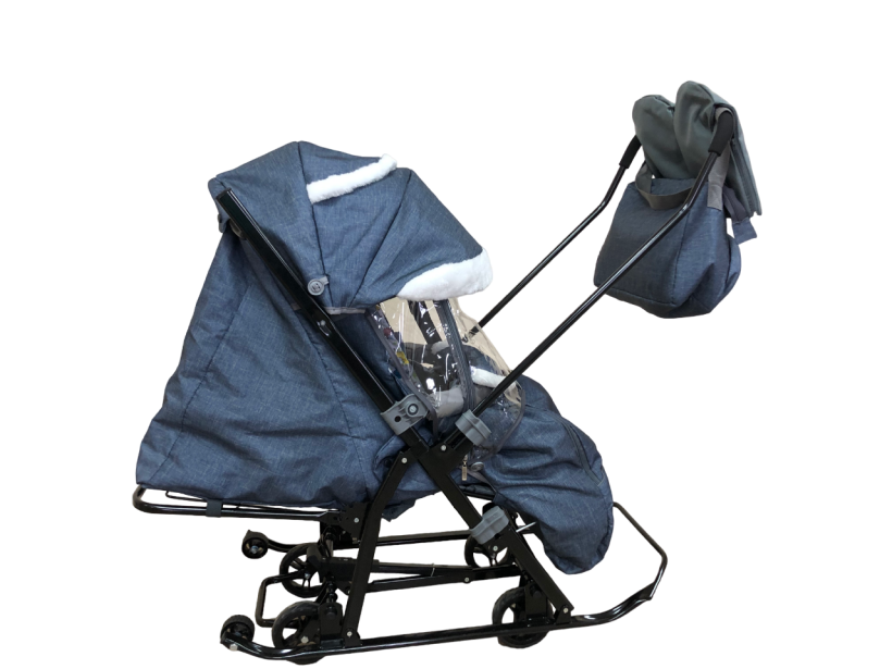 Санки-коляска Galaxy kids 1-1 Plus лен серо-зеленый