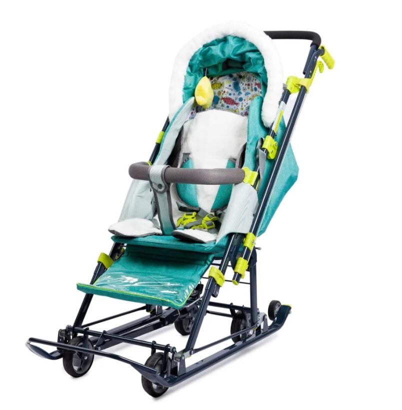 Санки коляска Ника детям 7-7 зеленый в джинсовом стиле