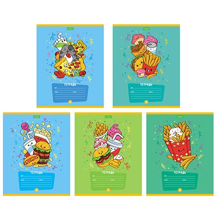 Тетрадь А5 12л Hatber ECO Фаст фуд пати клетка, на скобе, обложка мелованный картон