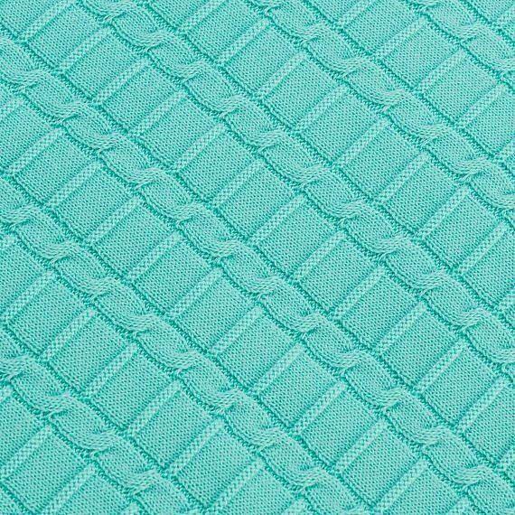 Плед вязаный хлопковый 80х100см бирюзовый