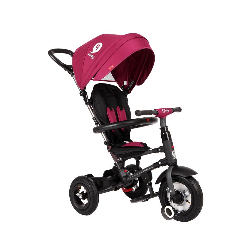 Велосипед трехколесный QPLAY RITO малиновый, складной, резиновые колеса 10"/8"