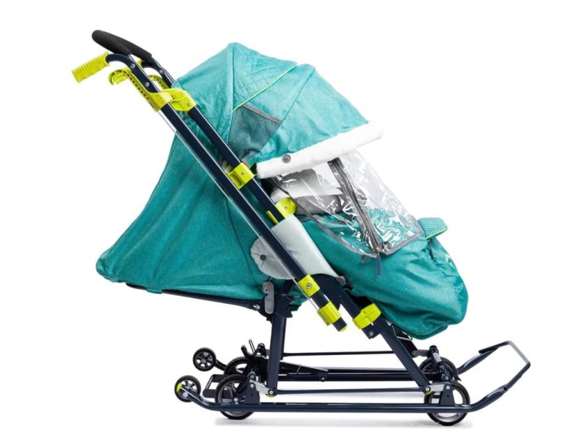 Санки коляска Ника детям 7-7 зеленый в джинсовом стиле
