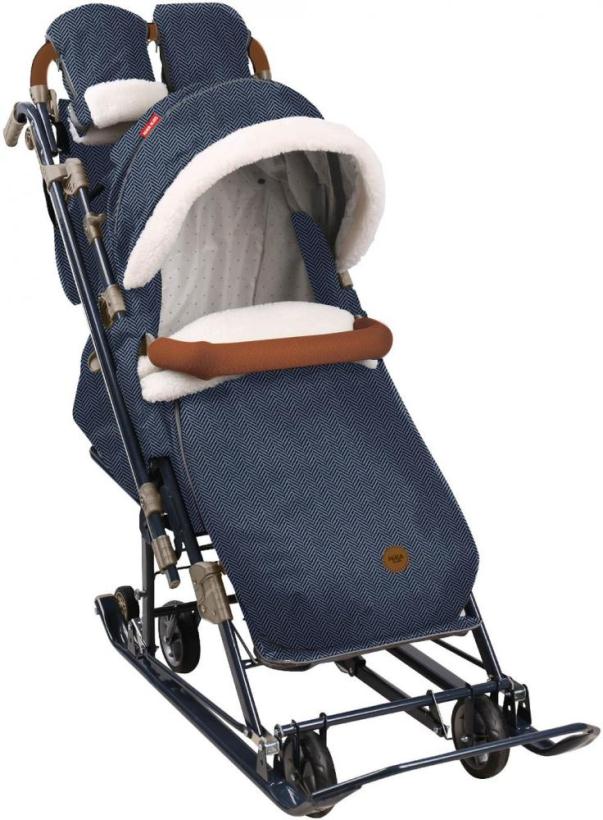 Санки коляска Ника Детям НД7-8K в ёлочку синий