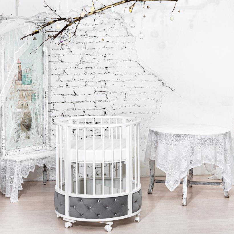 Кровать Островок уюта EVA декор VIP (велюр, стразы) поперечный маятник, колесо, цвет серый