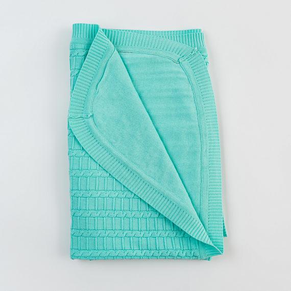 Плед вязаный хлопковый 80х100см бирюзовый