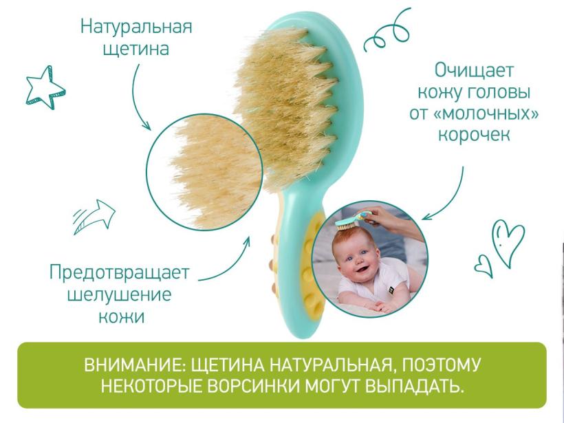 Набор Roxy Kids расческа и щетка (натуральный ворс) арт.RBH-001 бирюзовый