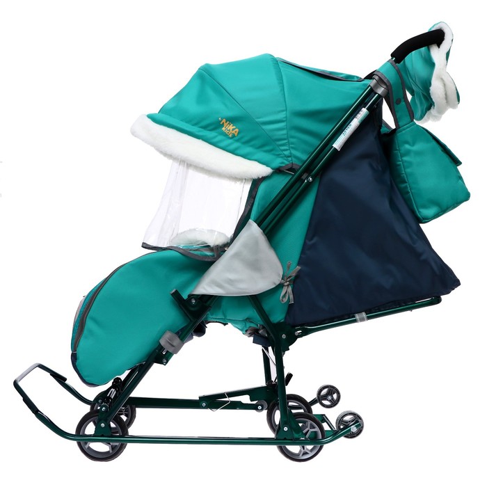 Санки-коляска Nika Наши детки 4-1 рисунок с котенком изумрудный арт.НДТ4-1/8