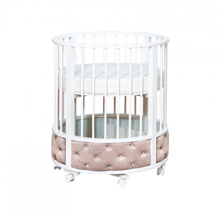 Кровать Островок уюта EVA декор VIP (велюр, стразы) поперечный маятник, колесо, пудра/белый