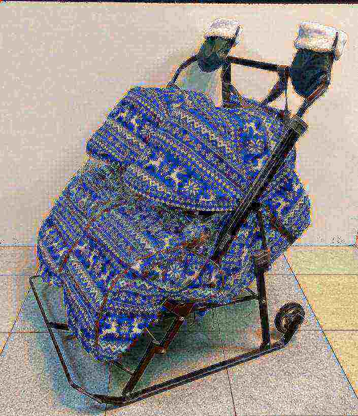 Санки коляска для двоих детей Galaxy Полярная ночь Олени на синем