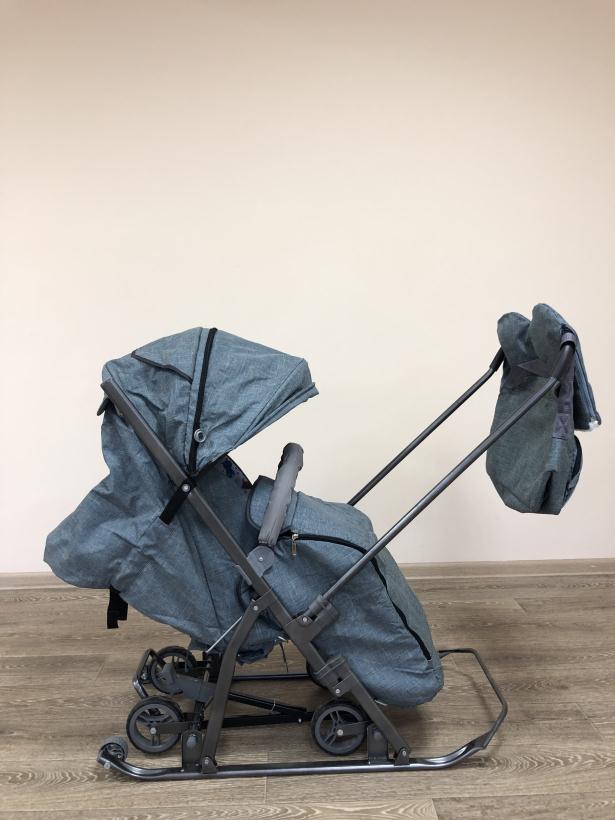 Санки-коляска Galaxy Snow kids 3-3С джинс серый с зеленым