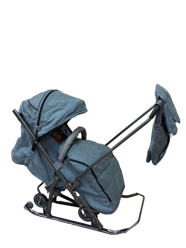 Санки-коляска Galaxy Snow kids 3-3С джинс серый с зеленым