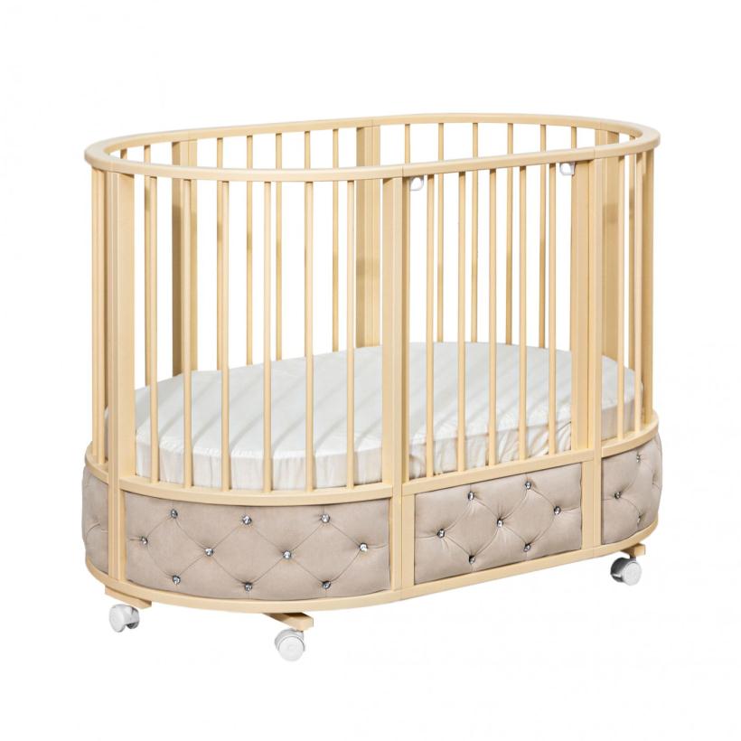 Кровать Островок уюта EVA VIP (велюр, стразы) поперечный маятник, колесо, капучино слоновая кость