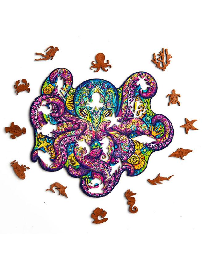 Деревянный пазл Puzzlewood "Тихоокеанский Осьминог" размер М 22*33 см 214 деталей