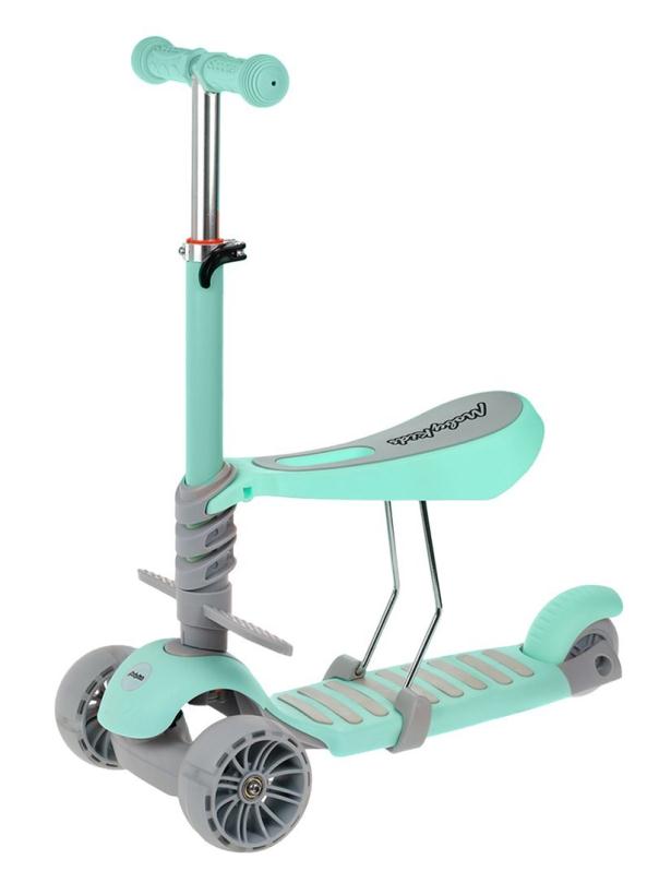 Самокат трехколесный Moby Kids Pony 3 в 1, светящиеся колеса, мятный