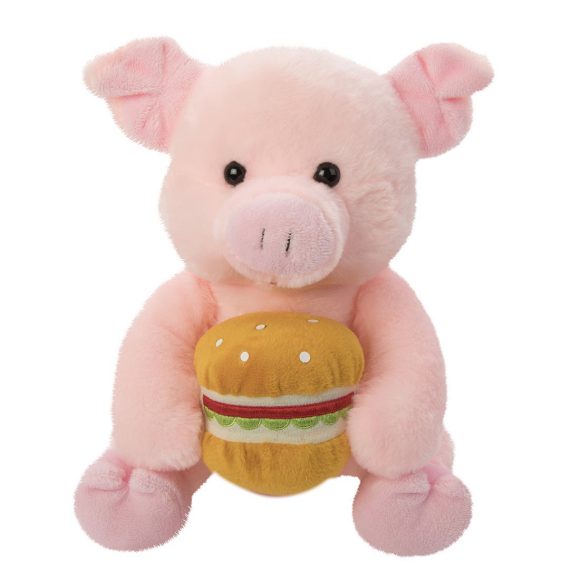 Мягкая игрушка "Поросенок Обжора с гамбургером", 23 см