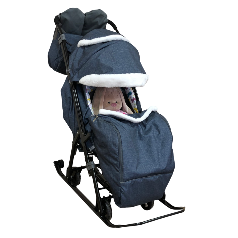 Санки-коляска Galaxy kids 1-1 Plus лен серо-зеленый