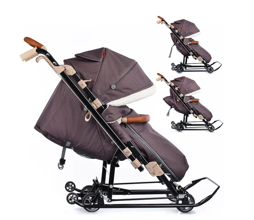 Санки коляска Ника детям НД7-8K в елочку коричневый