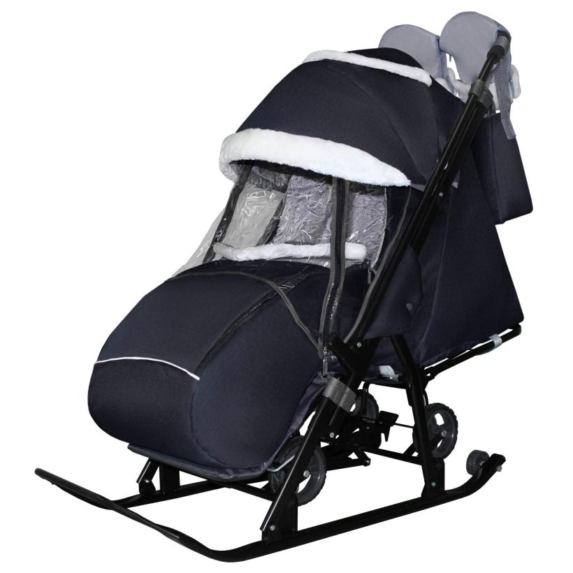 Санки-коляска Galaxy kids 1-1 Plus лен темно-синий