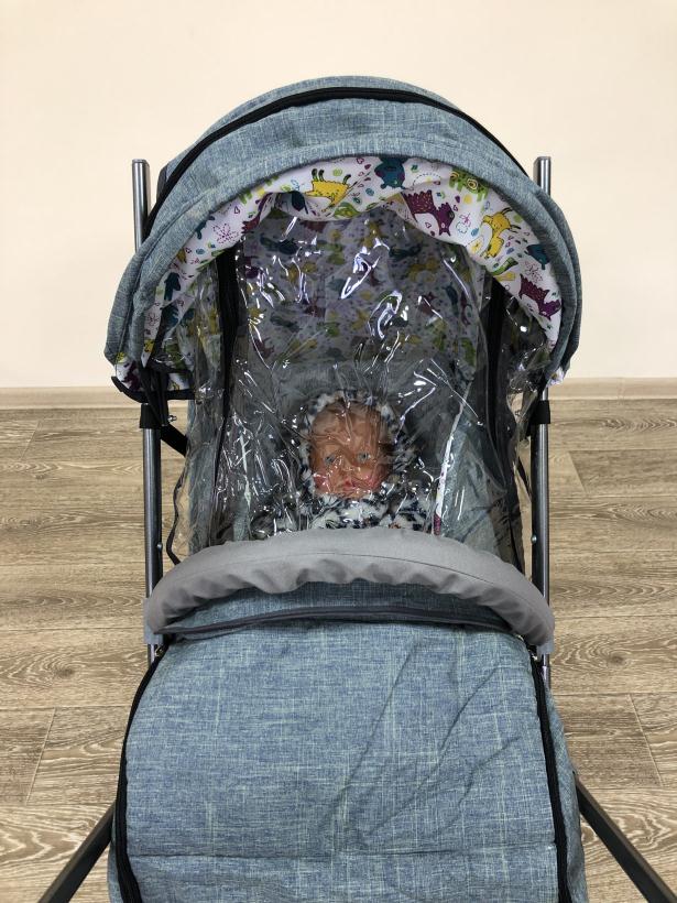 Санки-коляска Galaxy Snow kids 3-3С джинс серый с зеленым