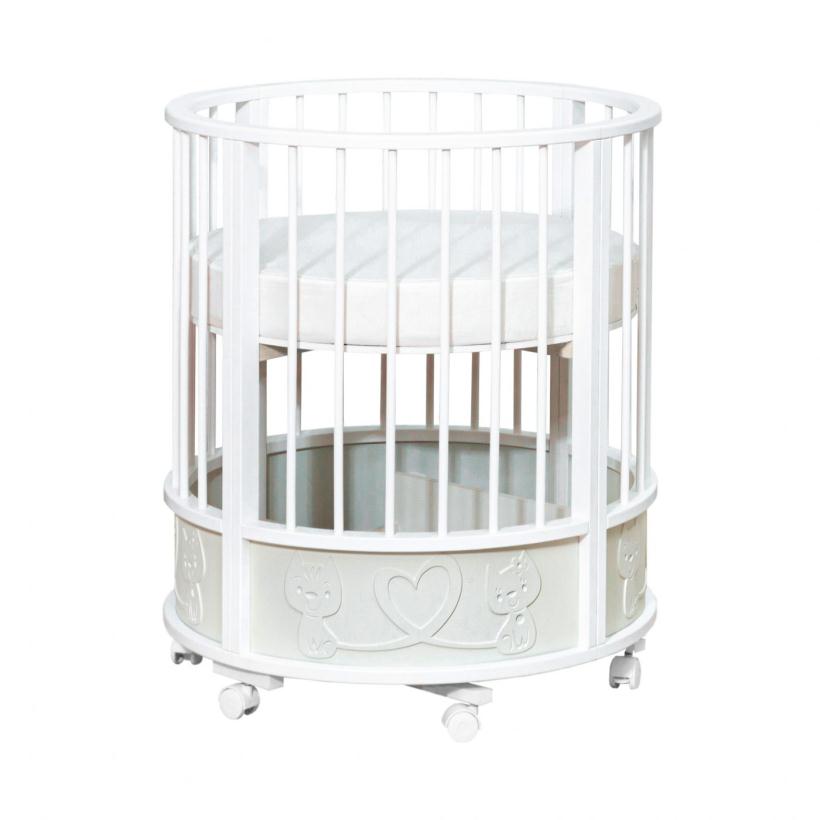 Кровать Островок уюта EVA декор котята, поперечный маятник, колесо, цвет белый