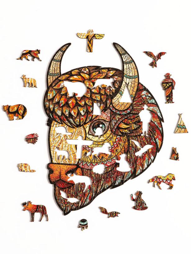 Деревянный пазл Puzzlewood "Американский Бизон", размер М 22х33 см 214 деталей