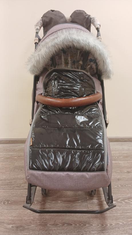 Санки-коляска Galaxy Glory Gloss пудровый с меховой отделкой