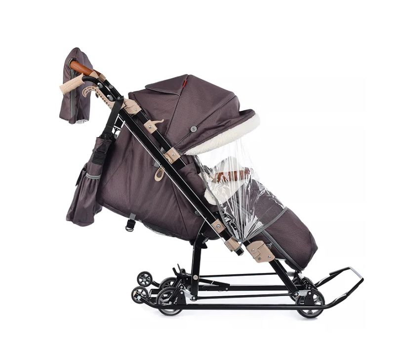 Санки коляска Ника детям НД7-8K в елочку коричневый