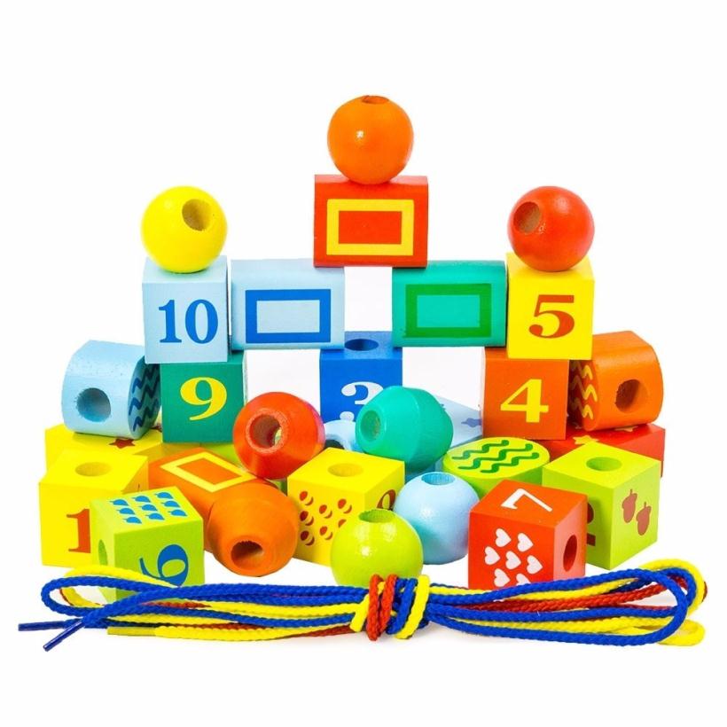Конструктор деревянный Шнуровочка с цифрами 30 деталей