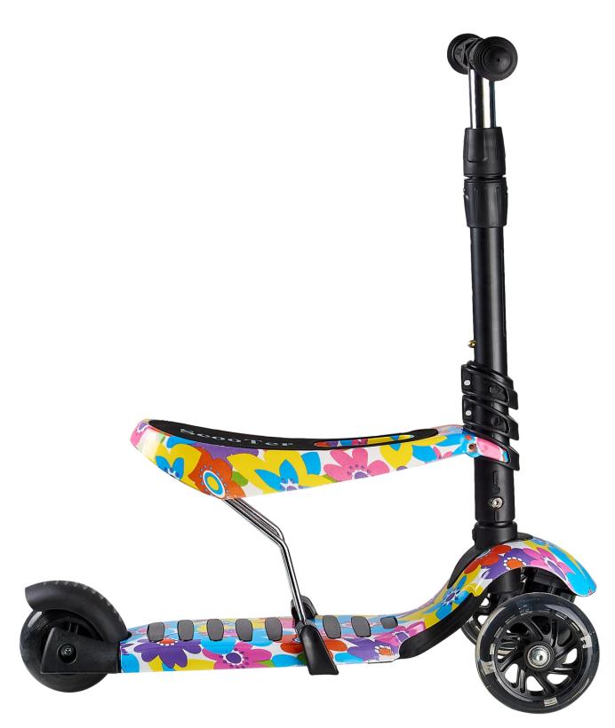 Самокат Farfello 2 в 1 принт цветы, передние колеса с подстветкой арт.WX-3-in-1