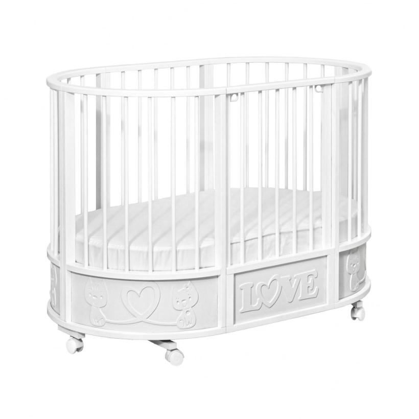 Кровать Островок уюта EVA декор котята, поперечный маятник, колесо, цвет белый