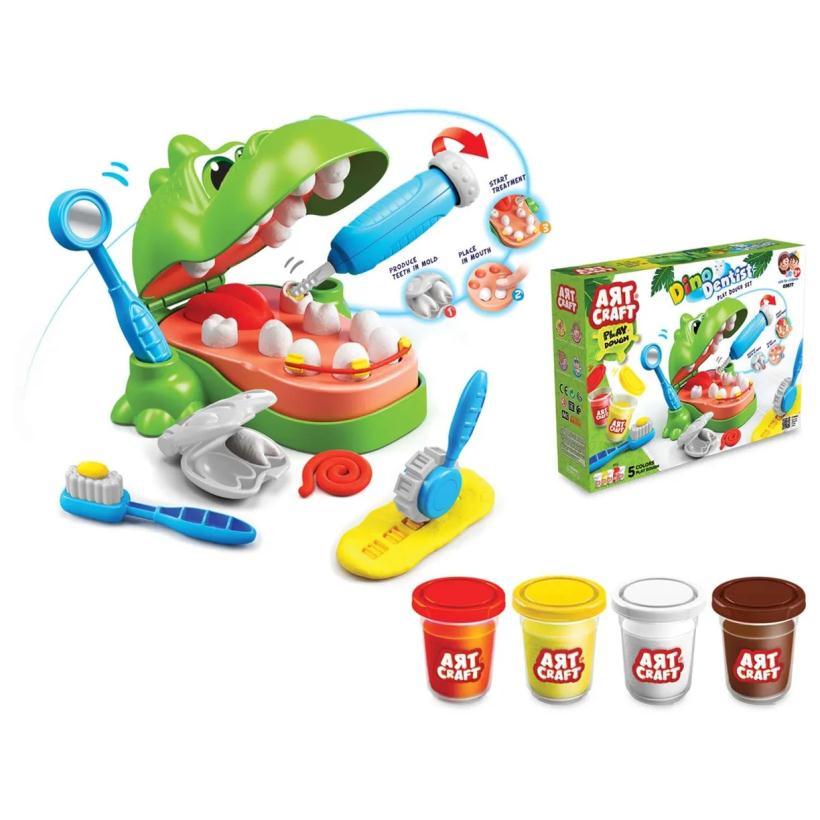 Набор для лепки AЯT CRAFT Дино дантист, тесто 5х56 гр