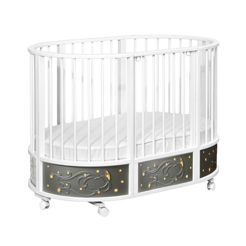 Кровать Островок уюта EVA с подсветкой Галактика, поперечный маятник, колесо, цвет серебро/белый