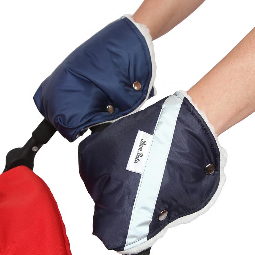 BAMBOLA Муфты-варежки для коляски шерстяной мех+плащевка 055В (т.синий)