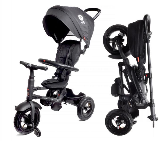 Велосипед трехколесный QPLAY RITO черный складной, резиновые колеса 10"/8"