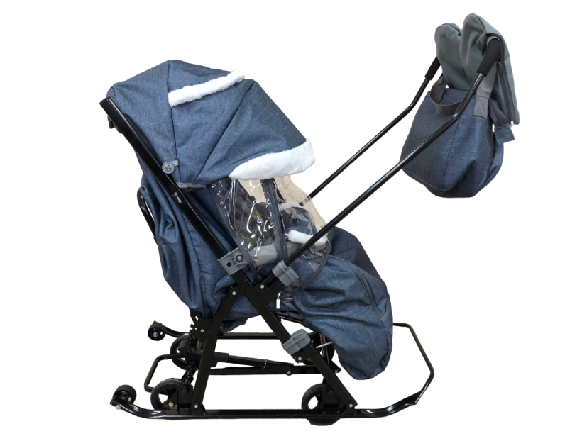 Санки-коляска Galaxy kids 1-1 Plus лен серо-зеленый