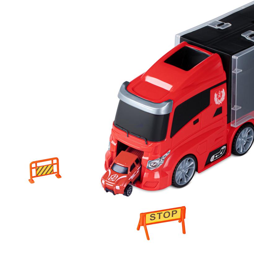 Автовоз AUTODRIVE с набором транспорта, в комплекте 5 машинок, вертолет, 4 знака