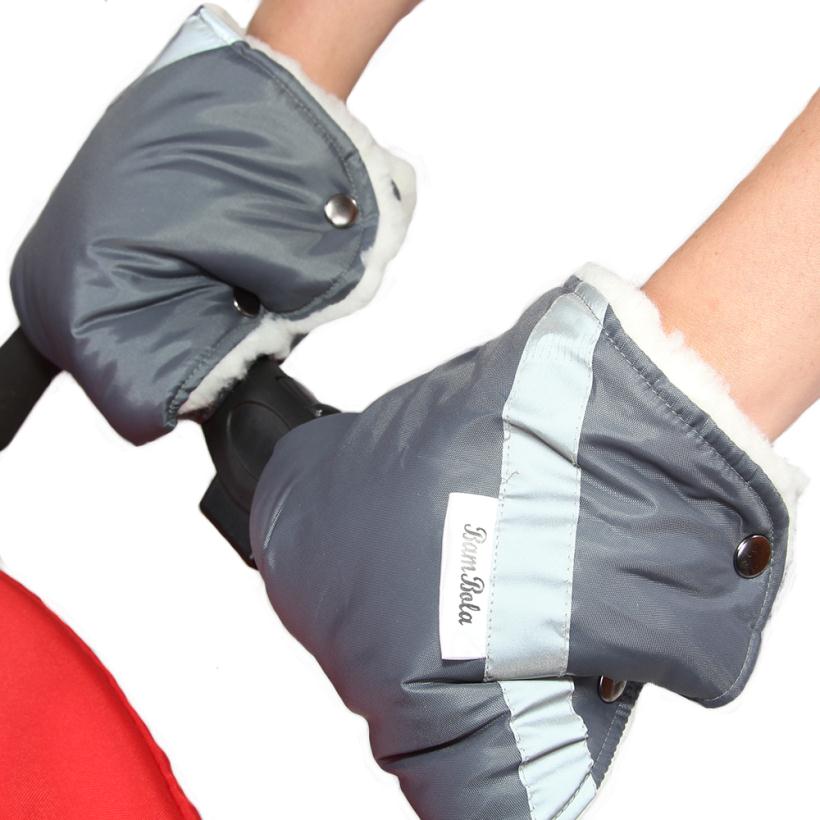 BAMBOLA Муфты-варежки для коляски шерстяной мех+плащевка 055В (серый)