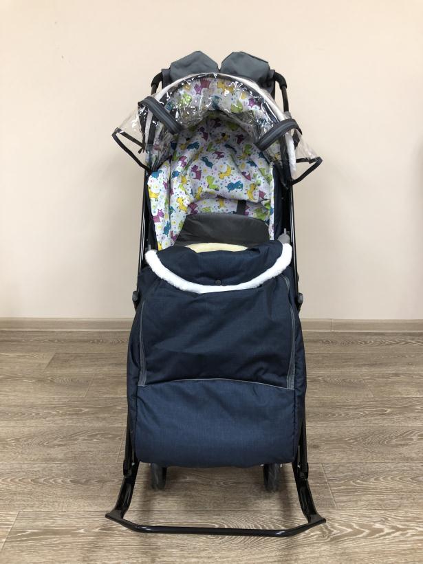 Санки-коляска Galaxy kids 1-1 Plus лен темно-синий