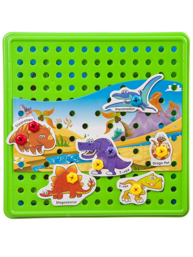 Мозаика для малышей Bondibon Динозавры и дикие животные 50 фишек, 50 винтиков арт.ВВ3744
