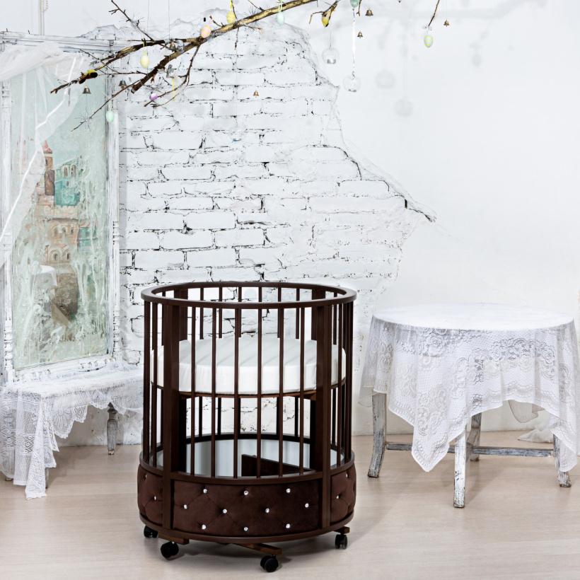 Кровать Островок уюта EVA декор VIP (велюр, стразы) поперечный маятник, колесо, цвет венге