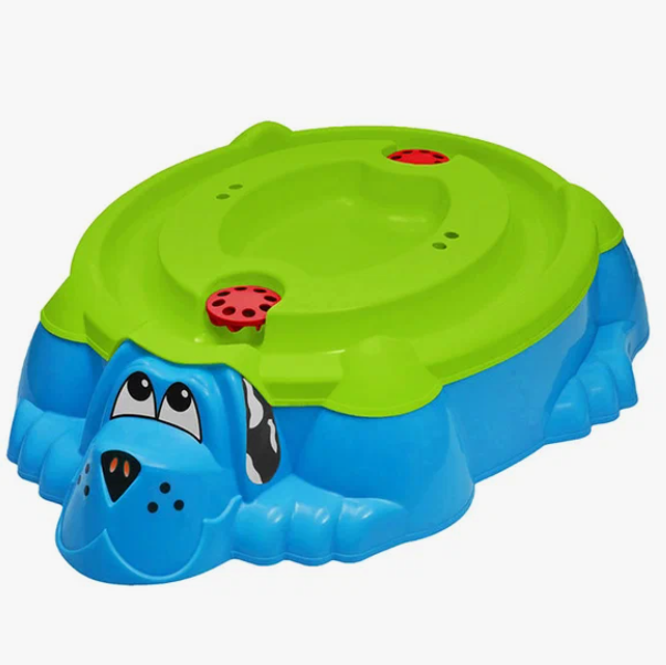 Песочница Собачка с крышкой голубой-зеленый