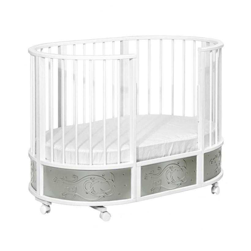 Кровать Островок уюта EVA с подсветкой Галактика, поперечный маятник, колесо, цвет серебро/белый