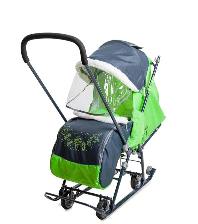 Санки-коляска Nika Наши детки 4-1 серый с зеленым арт.НДТ4-1/1